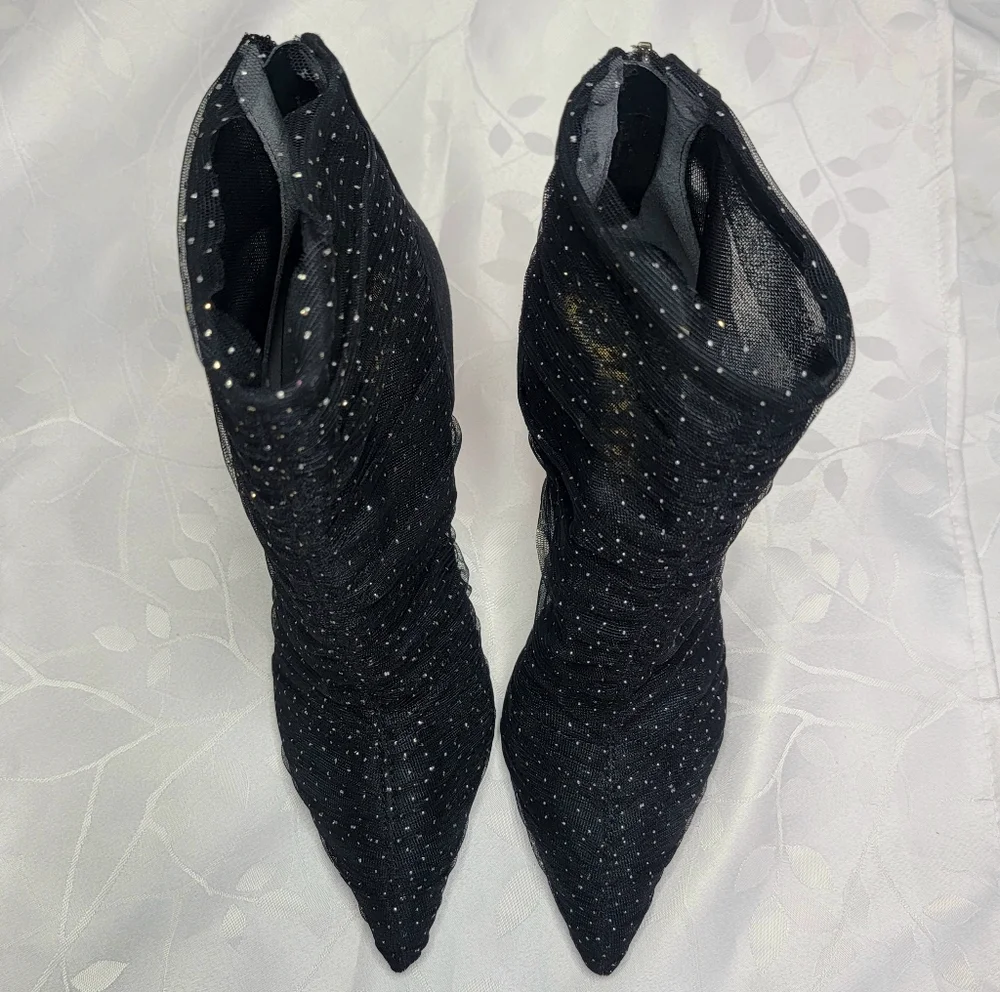 Sam Edelman Farren Glitter Mesh Tulle Pointed Toe Stiletto Heeled Ankle Booties‎